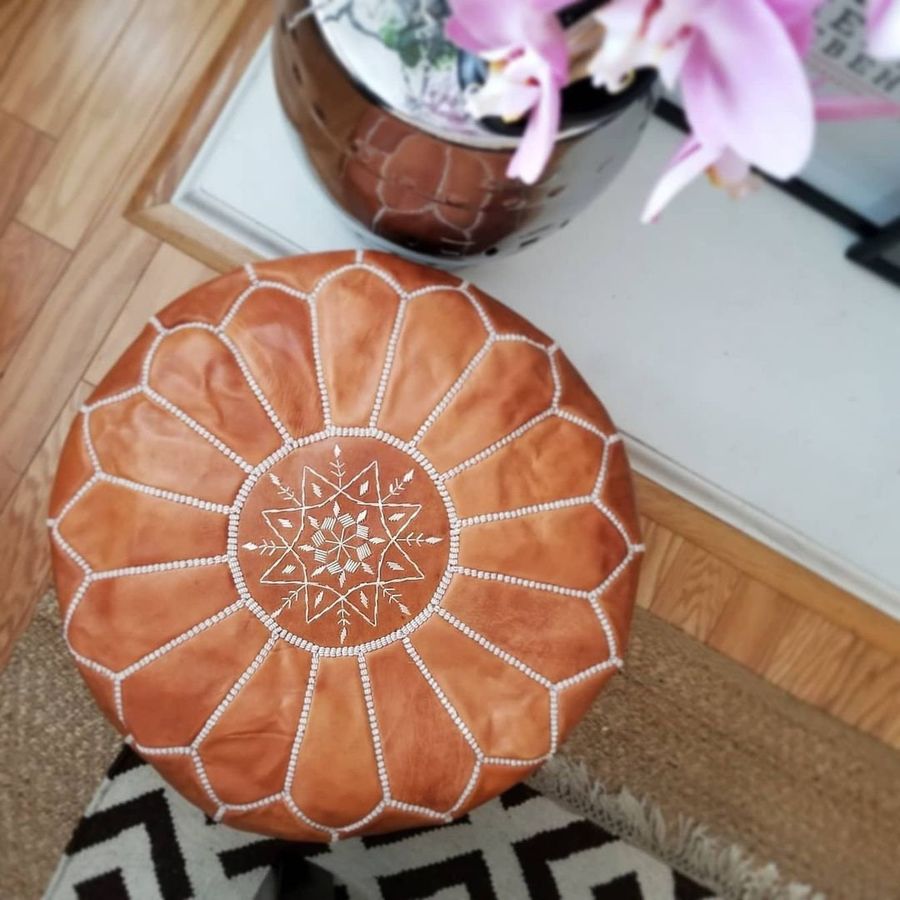 STUFFED- Brown Tan Moroccan Pouf Leather Pouf Ottoman pouffes Moroccan home decor boho moroccan kilim berber pouf ottoman footstool handmade added by Jessica Simpson