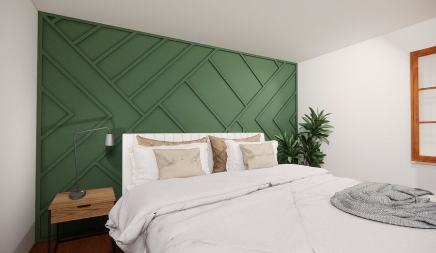 DIY Geometric Wood Accent Wall Design and Installation Instructions - Ladder added by Mackenzie Schieck