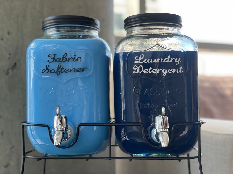 Glass Jars with Easy-pour Spouts + Customized Labels | Laundry Detergent & Fabric Softener Dispenser | Stores 4 Liters per Jar added by Elizabeth Larkin
