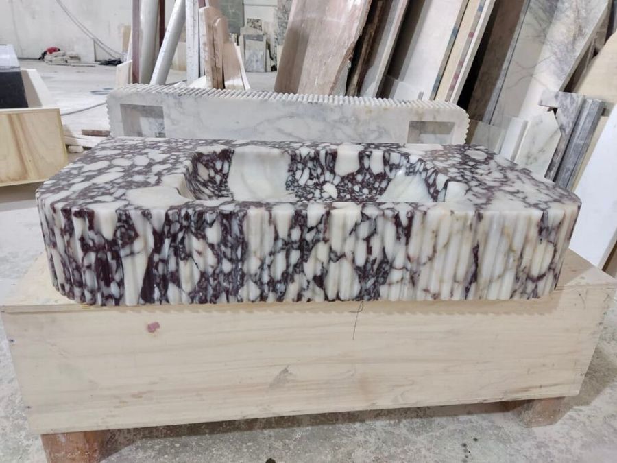 Calacatta Viola Marble Sink With Ribbed Front Viola Marble - Etsy added by Frances Pearce