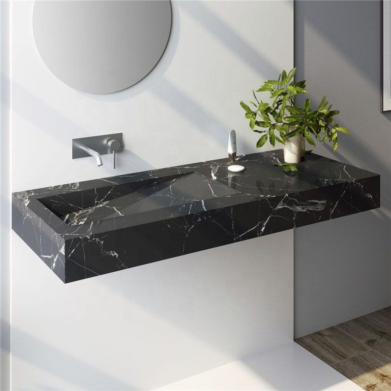 Wall Mounted Marble Sink Black Veined Marble Sink All Handmade Wash Basin Wall Mount Marble Sink Bathroom and Kithcen Sink Basin added by Morgan Carey