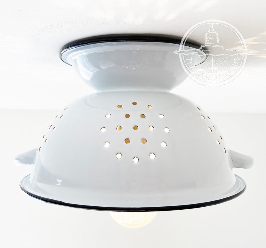 Farmhouse Enamel Colander Flush Mount Ceiling Light-Country Flush Mount Chandelier Lighting Track Fan Rustic by LampGoods added by Spoak Member