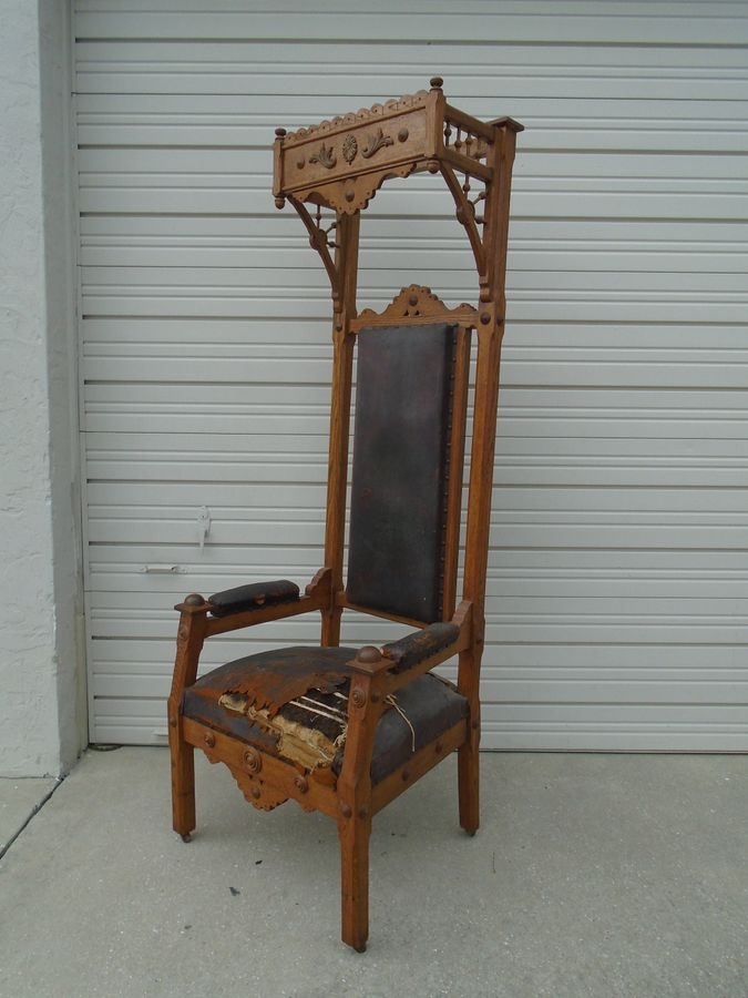 Tall Canopy Hall Monk Throne Chair Porter Balloon Hooded English Lodge French Medieval Regency Gothic Pulpit Antique Hood Dome Cathedral added by Spoak Member