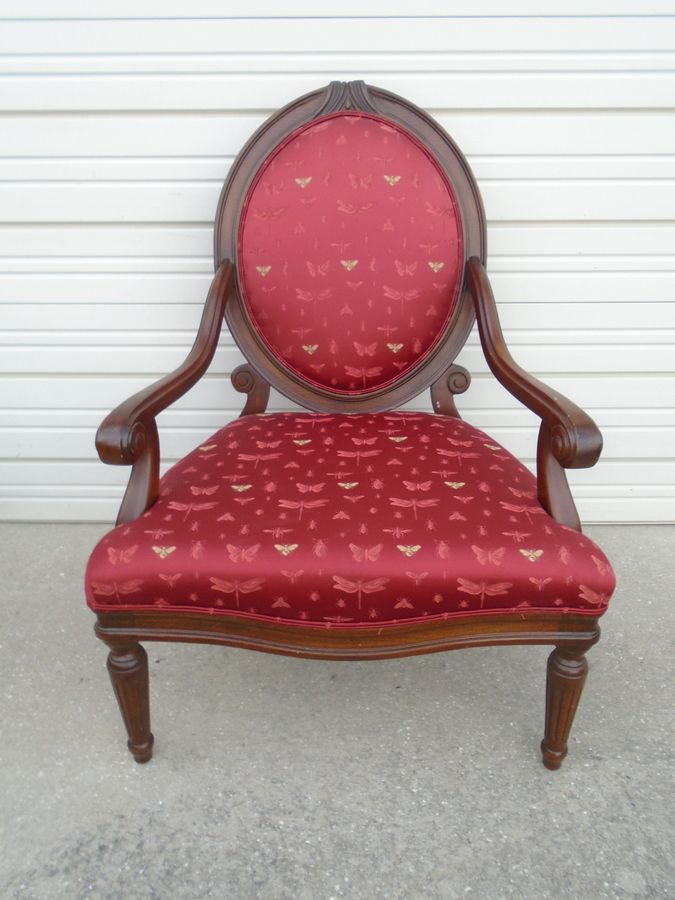 Large Lounge Chair French Medallion back Club Country Hollywood Regency Louis XVII  Italian Provincial Cottage Bergere Style Farmhouse added by Spoak Member