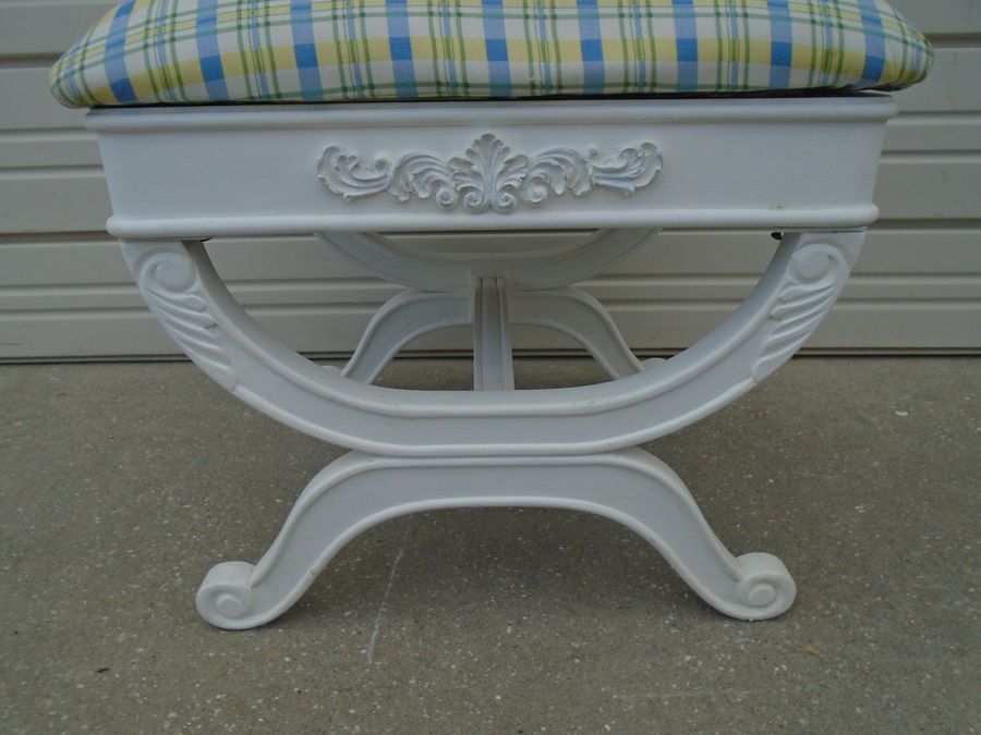 French Vanity Stool Seat Bench Desk Curved Savonarola Palm Beach Hollywood Regency Desk Country Provincial Louis XVII Cottage Shabby Chic added by Spoak Member