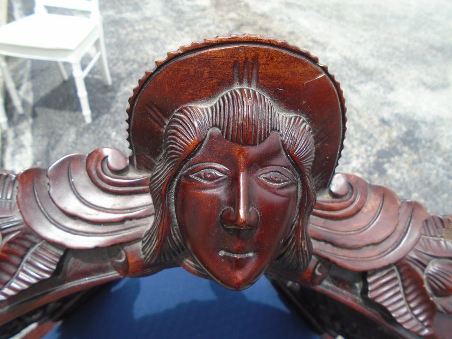 Carved Face Corner Chair Square Seat Eagle Asian French Country Farmhouse Hollywood Regency Palm Renaissance Revival Spanish British Head added by Spoak Member