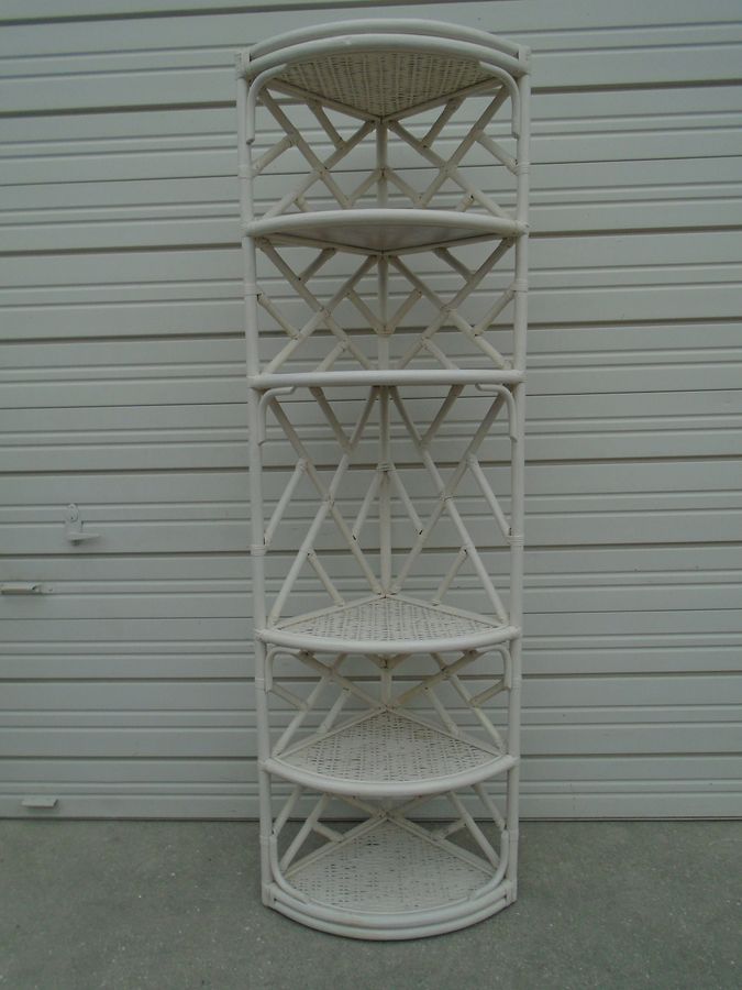 Fretwork Bamboo Corner Shelves Bookcase Rattan Hollywood Regency Bookshelf Shelf Shelving Unit Rattan Etagere Chinese Chippendale Palm Beach added by Spoak Member