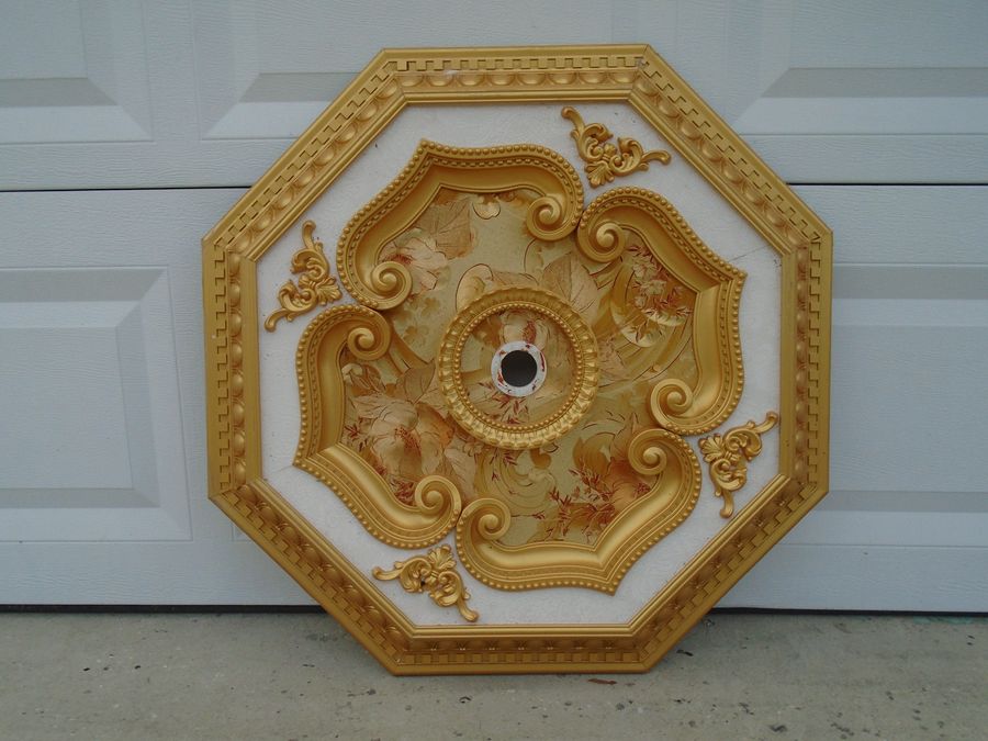 Lg Gold Ceiling Medallion Light Chandelier Renaissance Art Deco Baroque Rococo Art French Glam Decorative Hollywood regency Church Sty added by Spoak Member