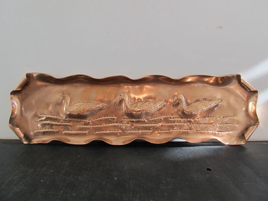 Pen Rest with Ducks Arts and Crafts Beaten Copper c. 1920 1930 Desk Accessory added by Spoak Member