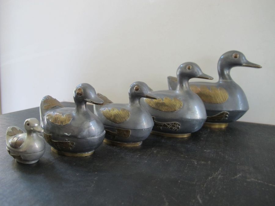 Boxes Birds Ducks Chinese Lead Pewter Graduated Set of 5 added by Spoak Member