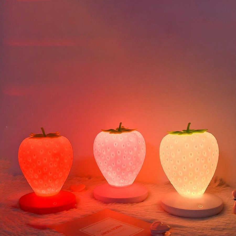 Nightstand Strawberry Lamp, Table Cute Decorative Decor Lamp, Kids Nursery Room Lighting Lamp, Plugin Table Lighting, Silicone Bedside Lamp added by Spoak 
