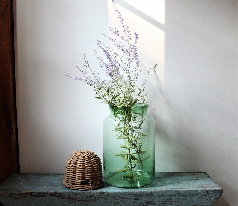 Vintage 10 Liter Hungarian Pickling Jar - 13" - Sea Green Glass - Wide Mouth Jar - Farmhouse - Vase added by Spoak Member