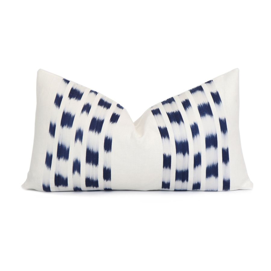 Lumbar Schumacher Izmir Blue and White Stripe Throw Pillow Cover with Gold Zipper, Linen Designer, Euro Sham Ikat Cushion Pillows added by Ellie Wong