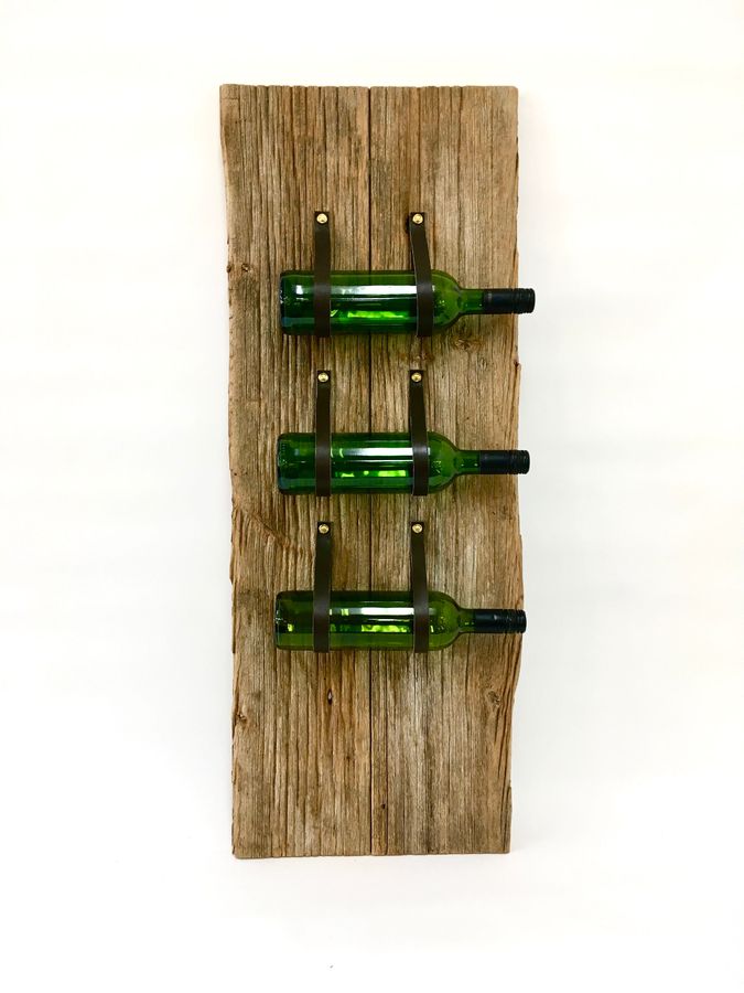 Wine Rack #LE4 | Live Edge Magazine and Wine Rack | Antique Barnwood + Recycled Leather added by Spoak Member