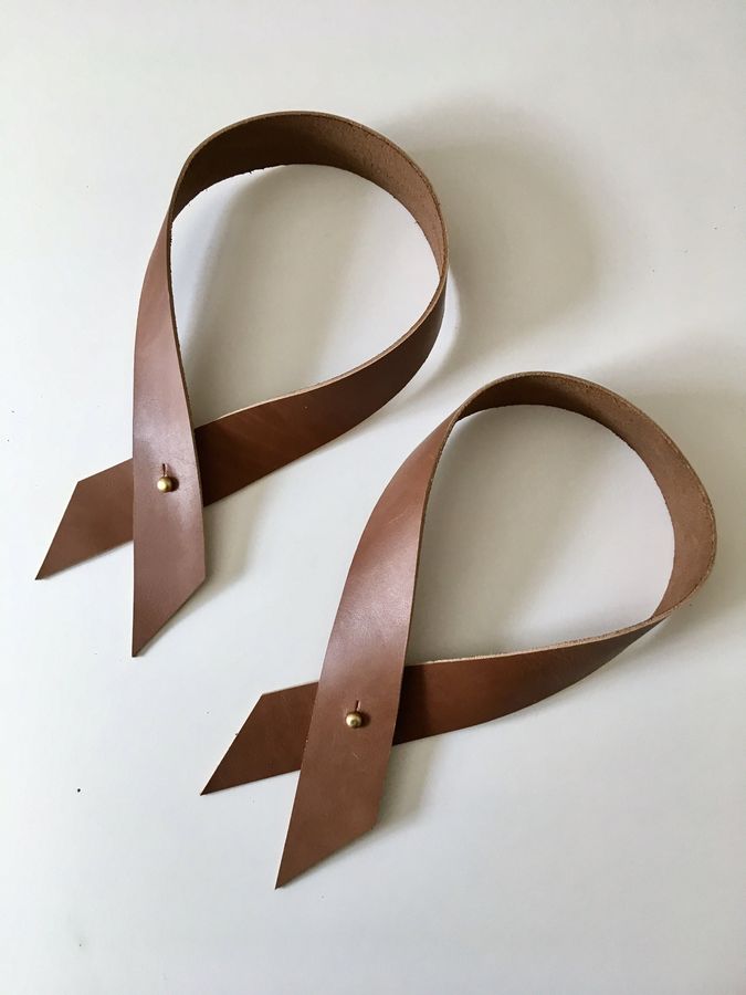 Drape Curtain Tie Backs with Brass Button Studs | pecan leather | custom made to your curtain thickness added by Spoak Member