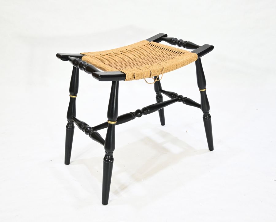 Vintage Black Wood Frame Rope Seat Accent Stool added by Spoak Member