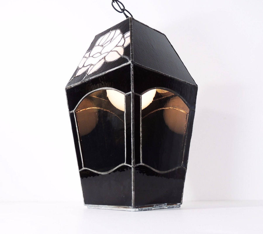 Vintage Handcrafted Swag Glass Metal Frame Flowers Ceiling Fixture Light Lamp added by Spoak Member