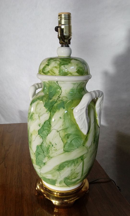 Vintage Mid Century Paul Hanson Oriental Ceramic Vase Table Lamp brass accents added by Spoak Member
