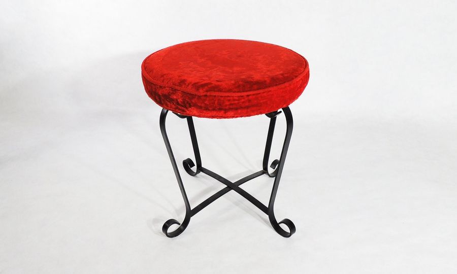 Vintage Mid-Century Florentine Red Cloth Black Metal Stool added by Spoak Member