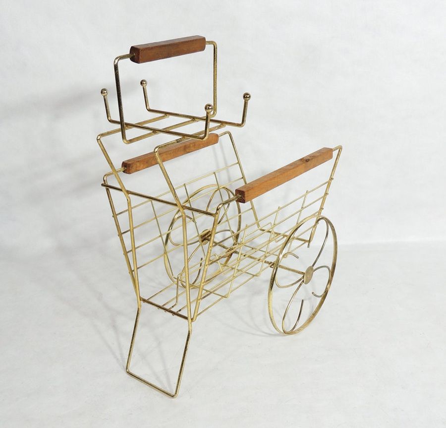 Vintage Mid-Century Minimalist Metal Wire Wood Handle Magazine Rack Cart added by Spoak Member
