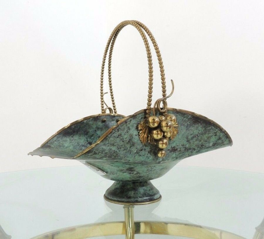 Handled Metal Basket Fruit Bowl Grapes Planter vtg Royal Turquoise Italy added by Spoak Member