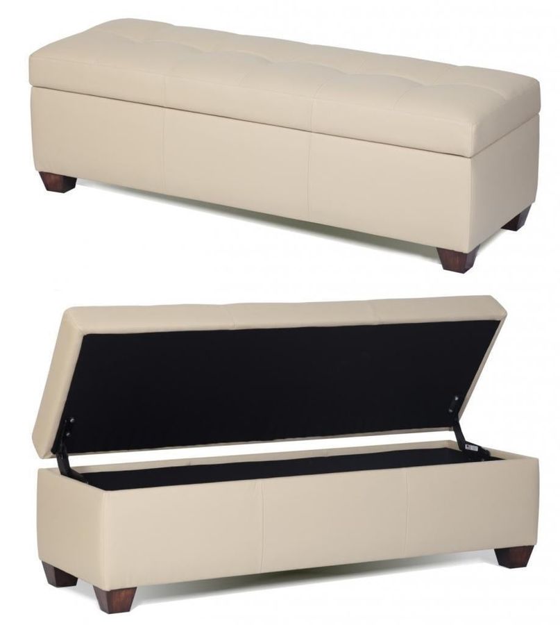 King Size Genuine Leather Storage Bench in Bone Color, Tufted Ottoman - Bed Chest added by Spoak Member