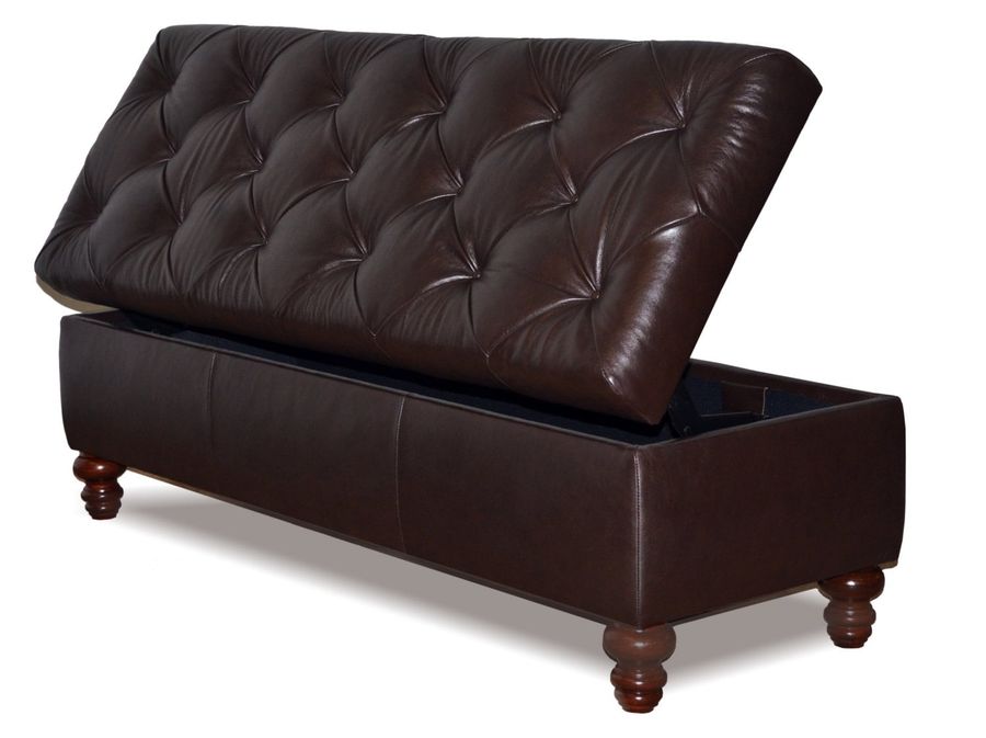 Queen Size Chesterfield Storage Bench, Button Tufted Ottoman in Espresso Genuine Leather added by Spoak Member