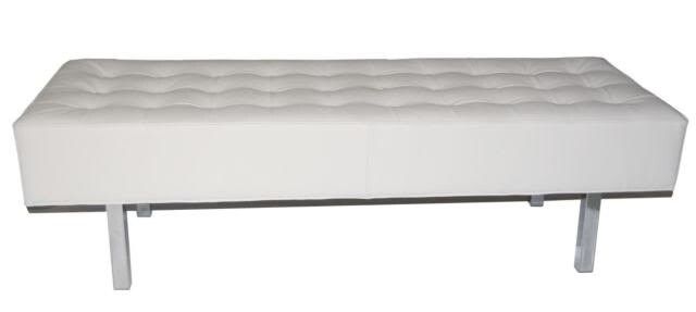 Contemporary & Modern White Genuine Leather Tufted Dining Bench/Ottoman with Chrome Legs added by Spoak Member