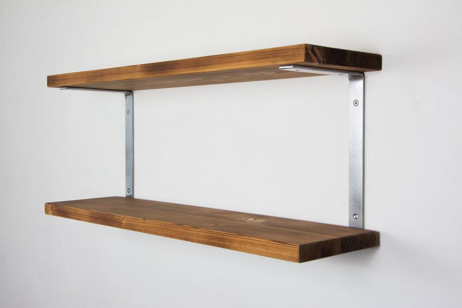 Double Shelf Brackets With Shelves - Silver Metallic Color - Industrial Shelf Brackets - Book Shelf Unit - Wall Mounted Shelf Brackets added by Spoak Member