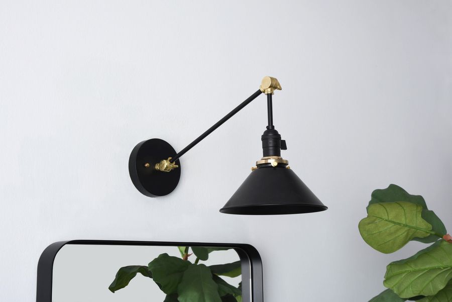 Adjustable Wall Light - Industrial Wall Sconce - Black & Brass - Mid Century - Modern - Articulating - Boom Light - Bathroom Vanity [VILAS] added by Spoak Member