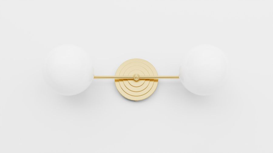 Gloss White Glass Globes - Double Light Vanity Fixture - Sealed Brass - Mid Century Modern - Bathroom Wall Lighting - UL Listed [SUMMIT] added by Spoak Member