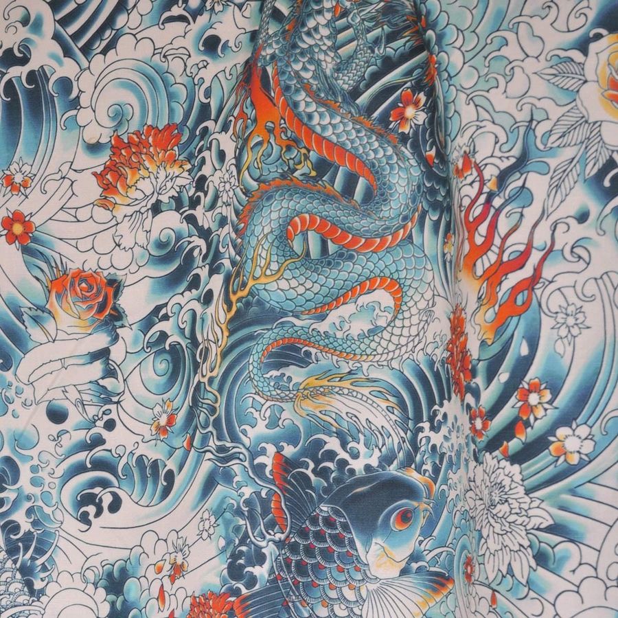 Oriental dragon fabric - Tattoo design - Scalamandre Jean Paul Gaultier Rock Bengale ( by the yard) - dragons Japanese koi fish roses fabric added by Spoak Member