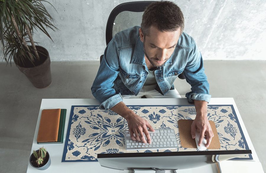 Vinyl Trendy Desk mat, Blue elegant vintage floral desk protector, Botanical mat, Desk blotter, PVC mat, decorative mat - Art Mat added by Spoak Member