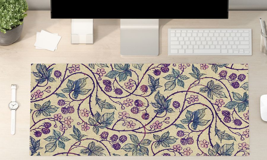 Vinyl Trendy Desk mat, raspberry blossom in purple and pink, desk protector, Botanical mat, Desk blotter, PVC mat, decorative mat - ArtMat added by Spoak Member