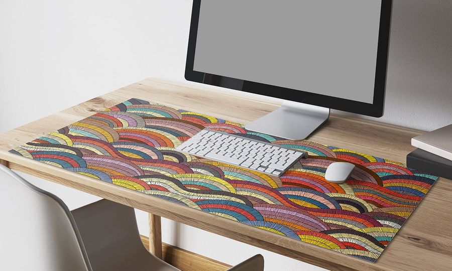Vinyl Trendy Desk mat, Colorful Embroidery rainbows pattern,  desk protector, Desk blotter, PVC mat, decorative mat - Art Mat added by Spoak Member