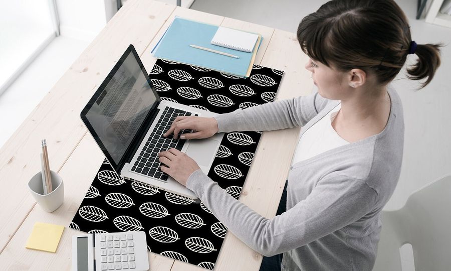 Vinyl Trendy Desk mat, Small Black leaves desk protector, Botanical mat, Desk blotter, PVC mat, decorative mat - Art Mat added by Spoak Member