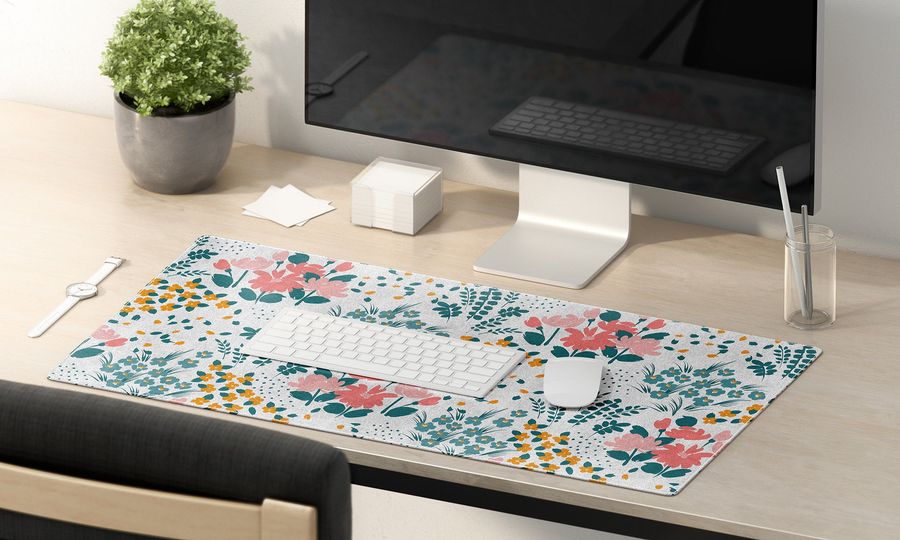 Vinyl Trendy Desk mat, Spring floral in pink and orange, desk protector, Botanical mat, Desk blotter, PVC mat, decorative mat - Art Mat added by Spoak Member