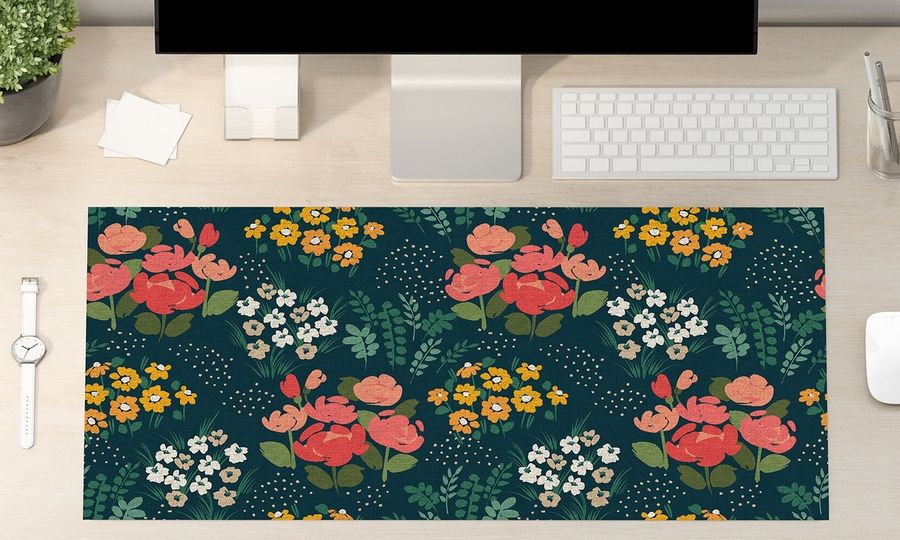 Vinyl Trendy Desk mat, Floral in pink and orange, desk protector, Botanical mat, Desk blotter, PVC mat, decorative mat - ArtMat added by Spoak Member