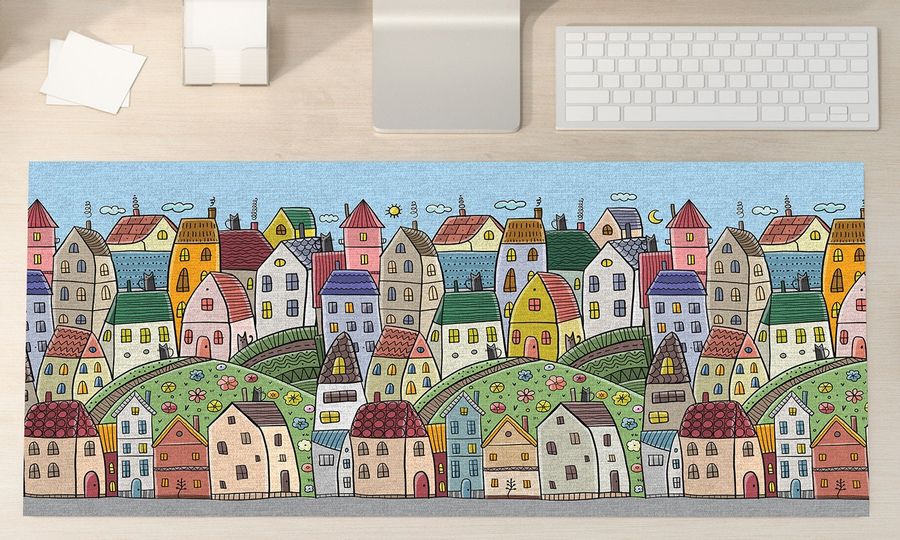 Vinyl Trendy Desk mat, Colorful city pattern,  desk protector, Desk blotter, PVC mat, decorative mat - Art Mat added by Spoak Member