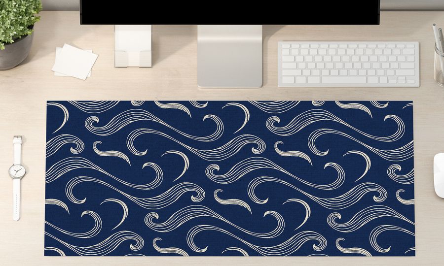 Vinyl Trendy Desk mat, Japanese stile, waves in blue on beige, Japanese décor, desk protector, Botanical mat, Desk blotter, PVC mat - ArtMat added by Spoak Member