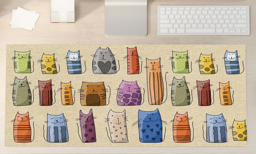 Vinyl Trendy Desk mat, Colorful cats pattern,  desk protector, Desk blotter, PVC mat, decorative mat - Art Mat added by Spoak Member