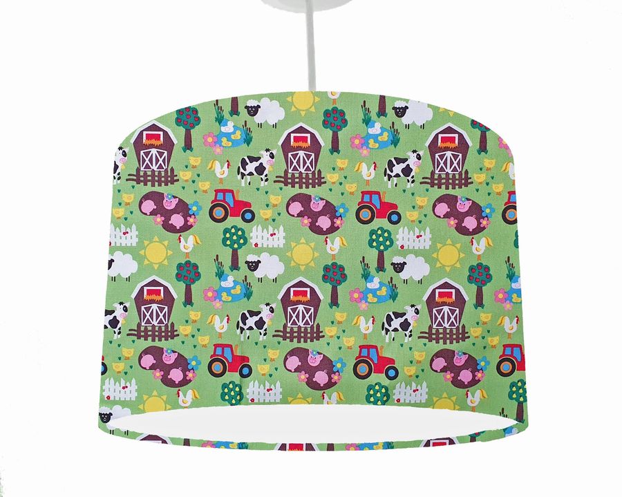 Farm Themed Nursery Lampshade, Farm Tractor Lampshade Ceiling, Toddler Bedroom Decor Lights, Farm Animals Lampshade, Children Lampshade UK added by Spoak Member