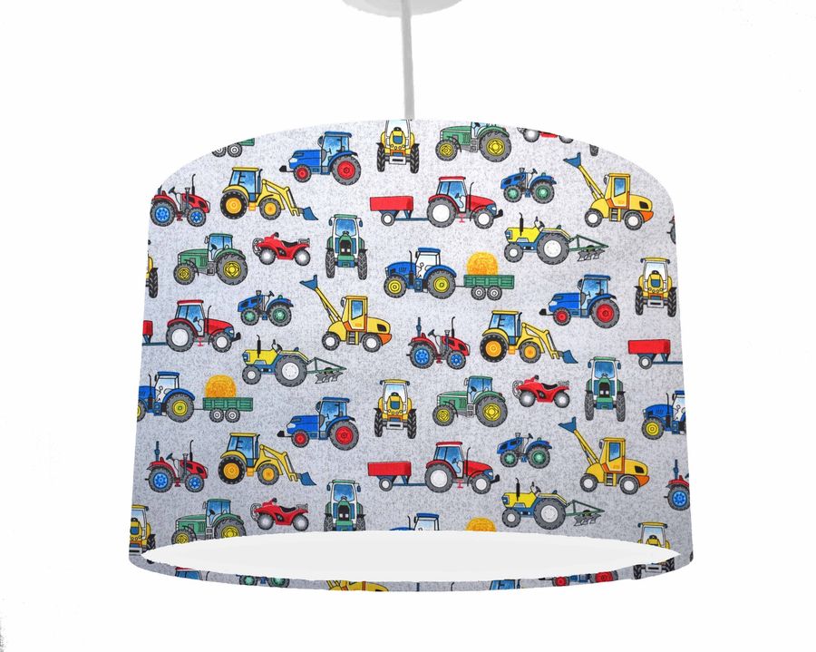 Farm Tractor Lamp Shade For Kids Room Decor Boy Girl Bedroom Lighting, Toddler Room Light Shade Grey Room Accessories, Children Lampshade added by Spoak Member