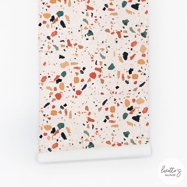 Coral Terrazzo Wallpaper / Coastal Style Traditional or Removable Wallpaper / Modern Pink Wall Decor added by Spoak Member
