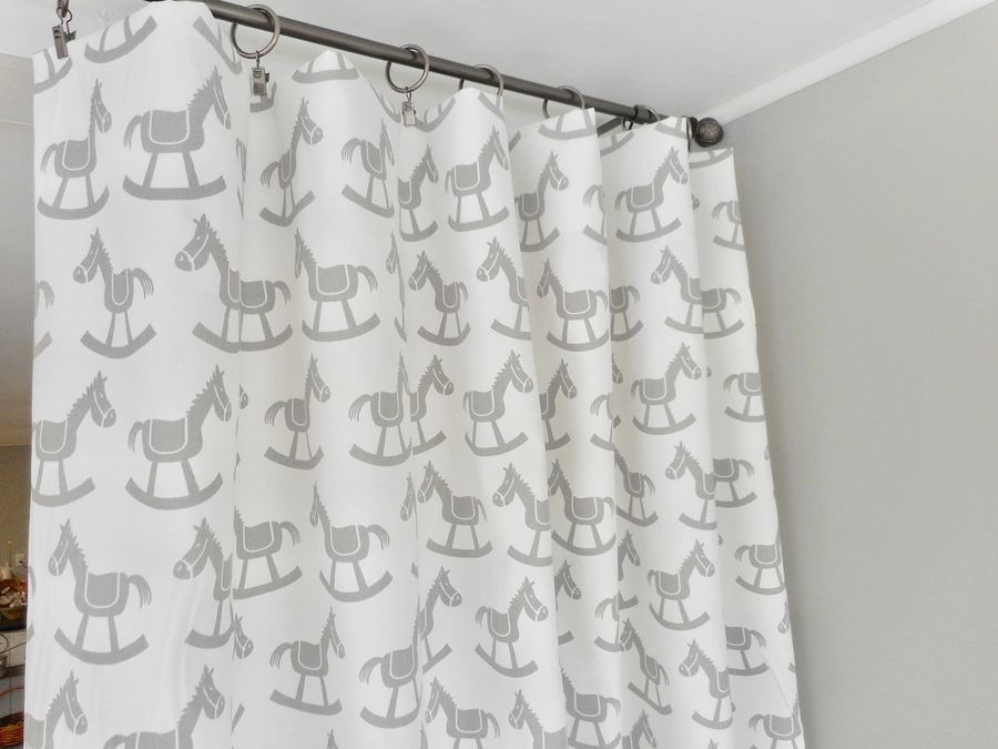 Grey Panel  curtain. Grey & white Rocking horse print. Window Treatment. curtain. cotton.unlined.Designers pattern.Choose  your sizes.cm added by Spoak Member