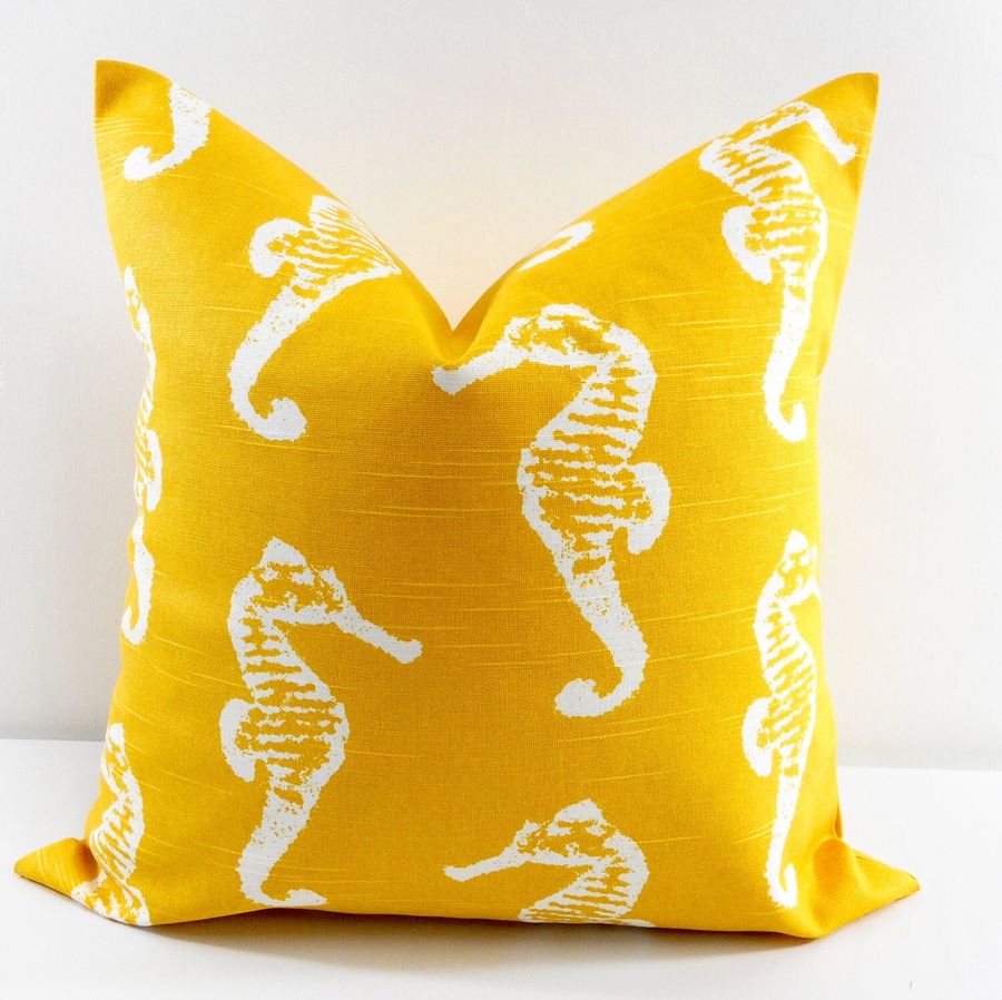 Yellow Pillow Cover. Sea horse Pillow. Sofa Pillow.  Beach Decor. Corn Yellow. Sea Collection. Throw Pillow. Pillow. Select Size. added by Spoak Member