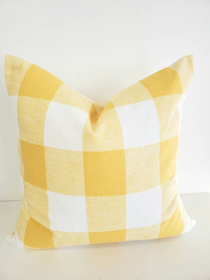 FARMHOUSE PILLOW COVER, Yellow Pillow, Plaid Pillow, Home decor pillow, Best selling, Buffalo Plaid pillow, Throw Pillow cover added by Spoak Member
