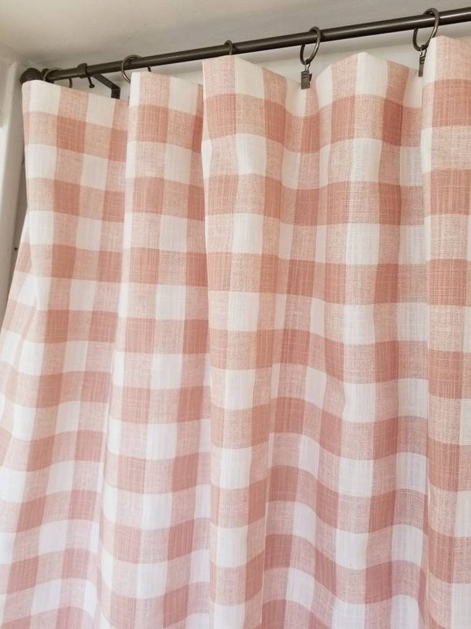 Blush Curtains. Blush and white  Buffalo Plaid  Print. Plaid. 2 panel curtain. Window Treatment. Cotton.unlined.Designers. Choose size added by Spoak Member
