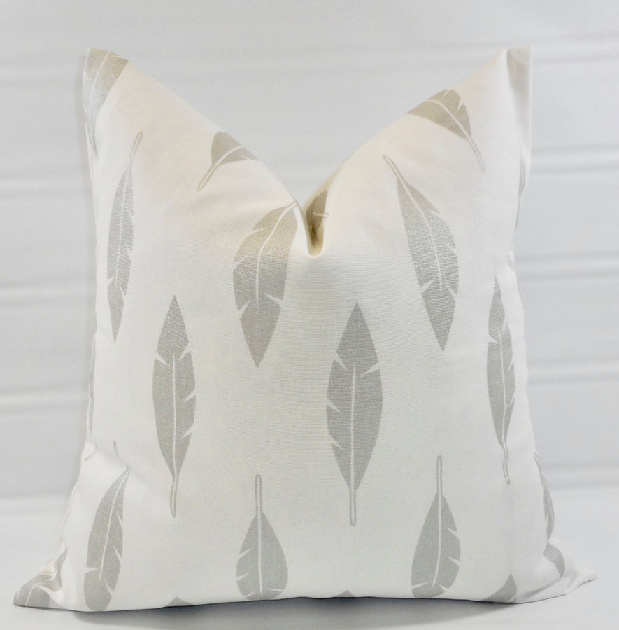 Silver Feather  Pillow cover. Luna Silver Print. Metallic. Bold Modern Cushion Cover.Pillow Case.1 piece. cotton.Select size added by Spoak Member