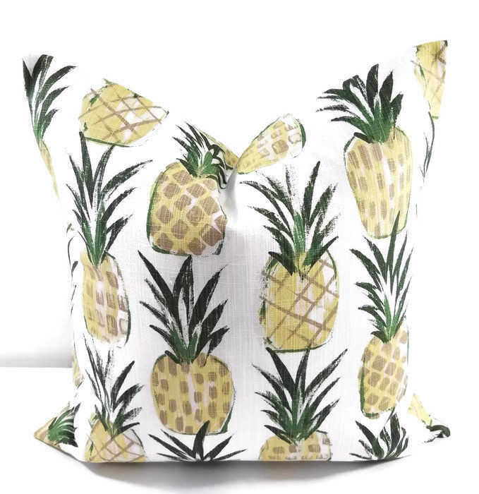 Pineapple print pillow cover. Tropical Pineapple Yellow  Print Pillow cover. Throw pillow cover. Cotton. Sham Pillow case. Select your size. added by Spoak Member